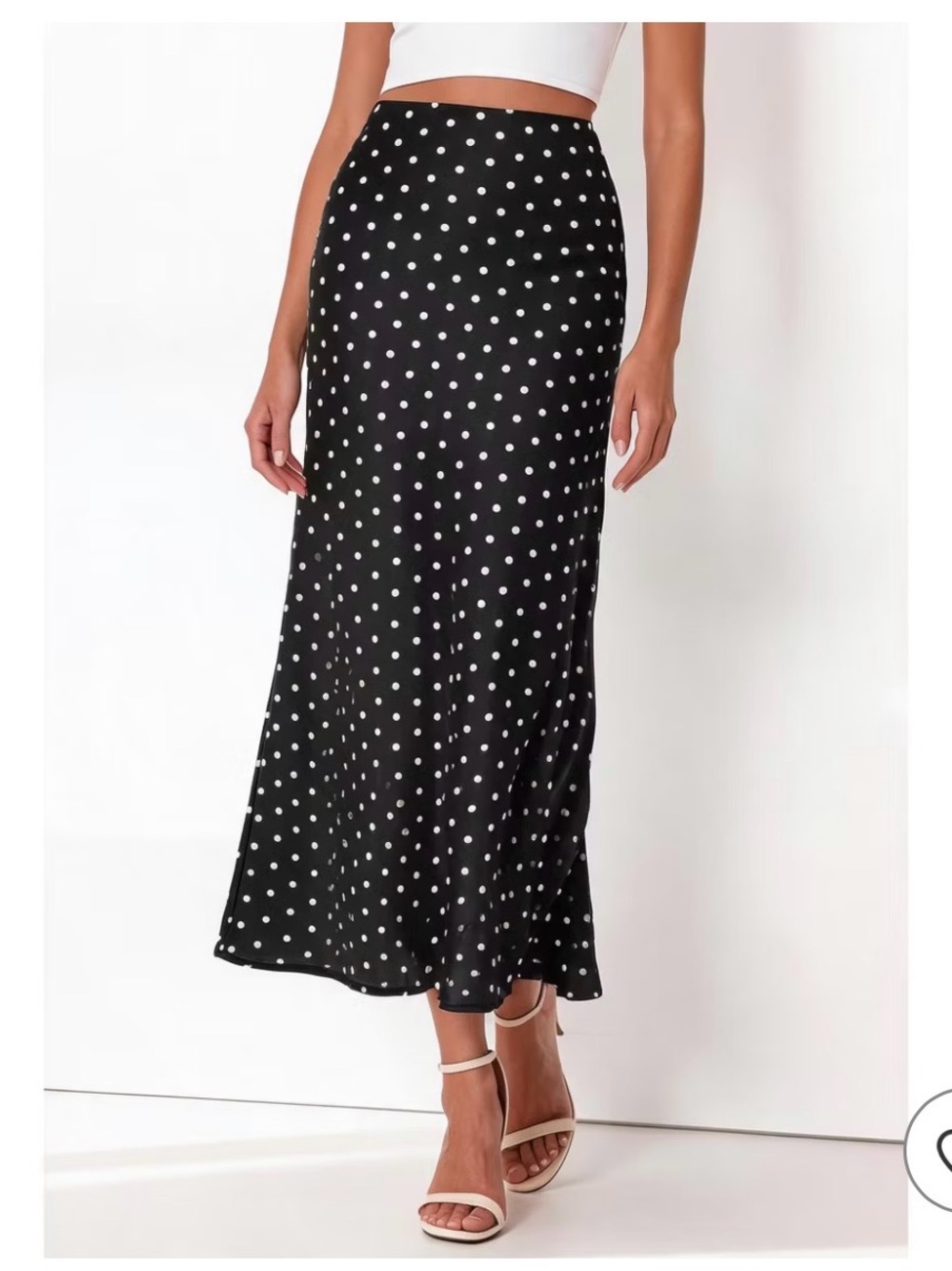 A new day Black and White Heart Print Midi Skirt